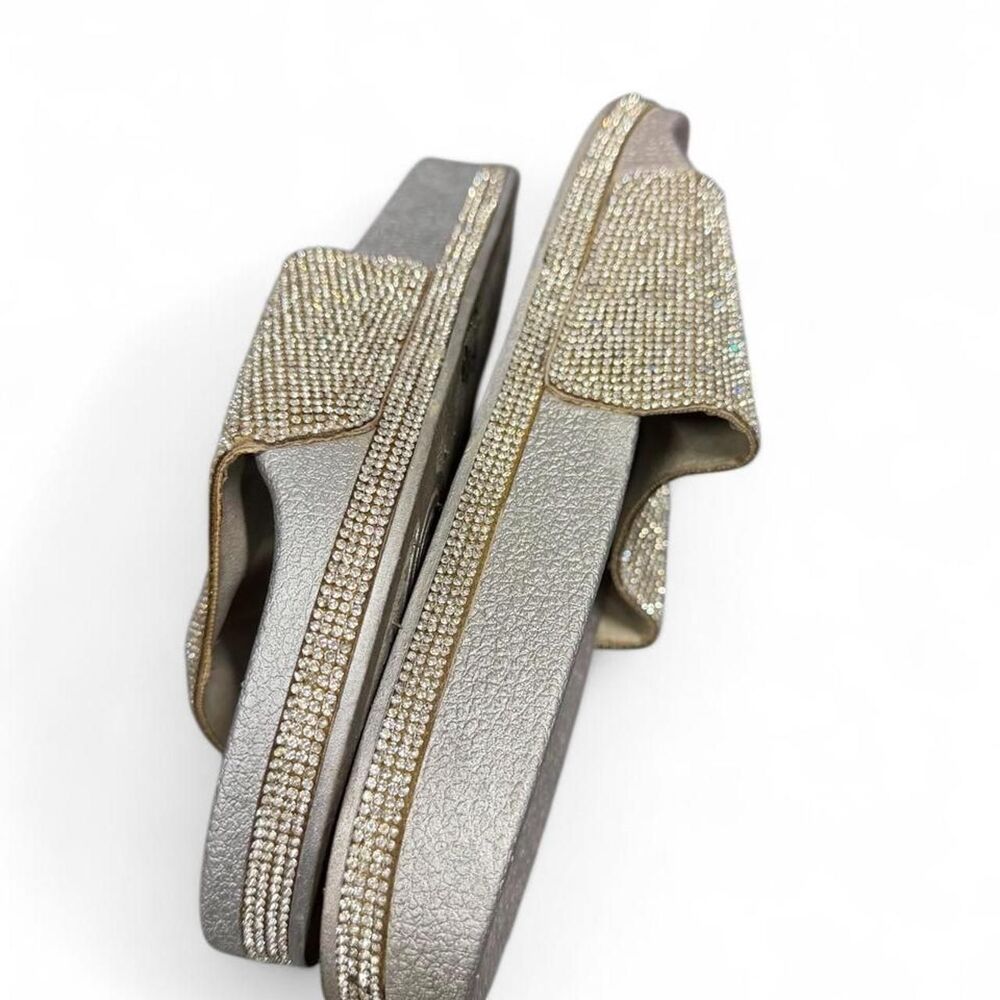 Rogue Women's Silver Rhinestone Slides Small Rhinestone Platform Size 10 - Picture 5 of 5